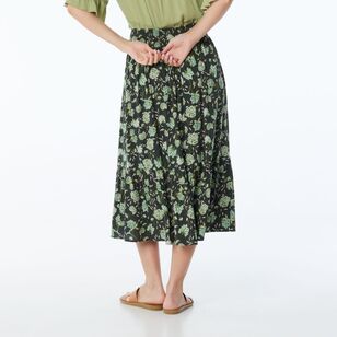 Khoko Collection Women’s Frill Hem Viscose Skirt Olive