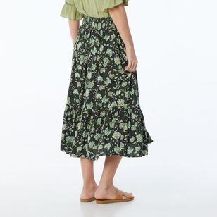 Khoko Collection Women’s Frill Hem Viscose Skirt Olive