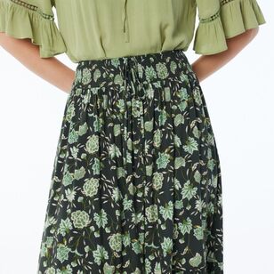 Khoko Collection Women’s Frill Hem Viscose Skirt Olive