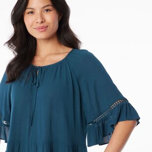 Khoko Collection Women's Peasant Blouse Petrol