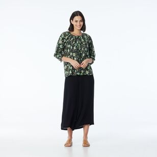 Khoko Collection Viscose Peasant Top Olive