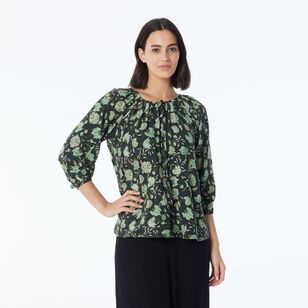 Khoko Collection Viscose Peasant Top Olive