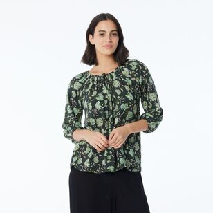 Khoko Collection Viscose Peasant Top Olive