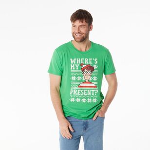 Licensed Tees Men's Where's Wally Christmas Tee Green