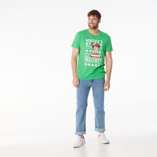 Licensed Tees Men's Where's Wally Christmas Tee Green