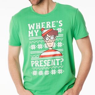 Licensed Tees Men's Where's Wally Christmas Tee Green