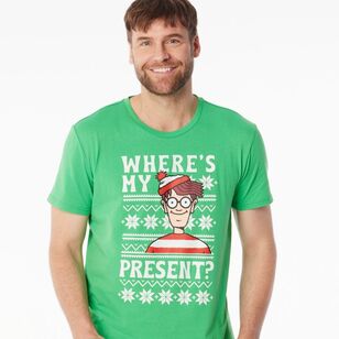 Licensed Tees Men's Where's Wally Christmas Tee Green