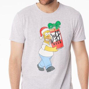 Simpsons Men's Homer Duff Xmas Tee Grey