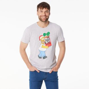 Simpsons Men's Homer Duff Xmas Tee Grey