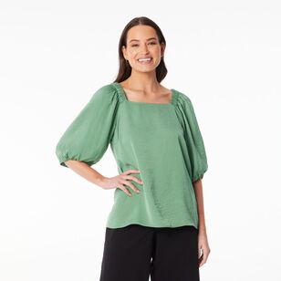 Leona Edmiston Ruby Women's Square Neck Blouse Fern