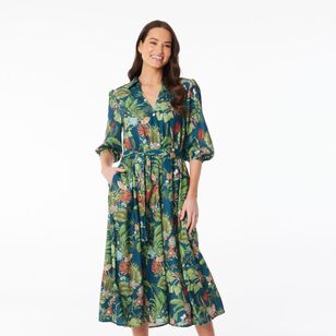 Leona Edmiston Ruby Women's Twist Botanica Midi Dress Petrol