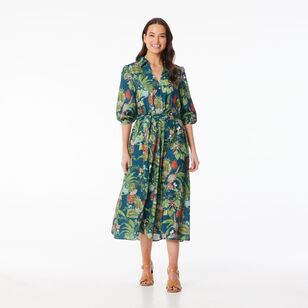 Leona Edmiston Ruby Women's Twist Botanica Midi Dress Petrol