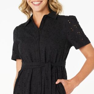 Khoko Edition Women's Broderie Shirtmaker Midi Dress Black