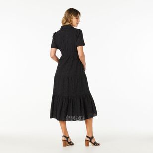 Khoko Edition Women's Broderie Shirtmaker Midi Dress Black