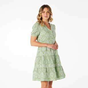 Khoko Edition Women's Broderie Fit & Flare Dress Sage