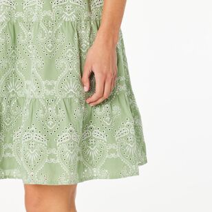 Khoko Edition Women's Broderie Fit & Flare Dress Sage