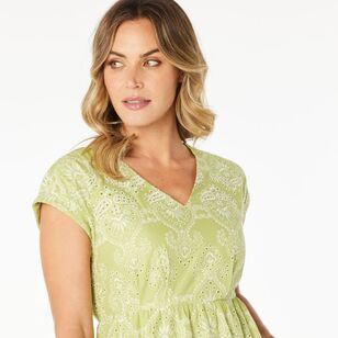 Khoko Edition Women's Broderie V Neck Midi Dress Avocado