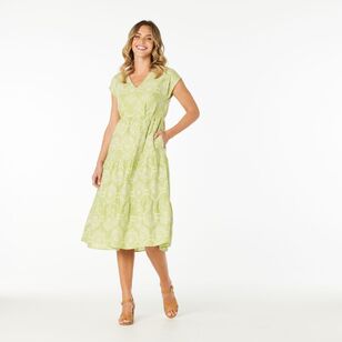 Khoko Edition Women's Broderie V Neck Midi Dress Avocado