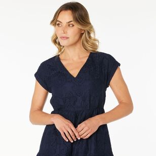 Khoko Edition Women's Broderie V Neck Midi Dress Midnight