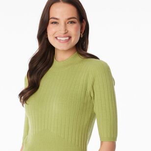 Khoko Smart Women's Mock Turtle Elbow Sleeve Knit Celadon