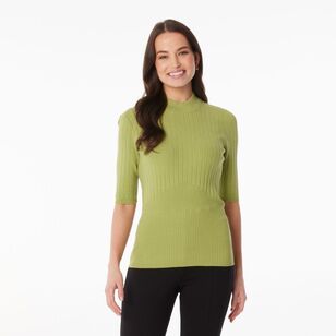 Khoko Smart Women's Mock Turtle Elbow Sleeve Knit Celadon