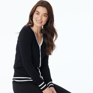 Khoko Smart Women's Contrast Spliced Cardigan Black