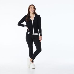 Khoko Smart Women's Contrast Spliced Cardigan Black