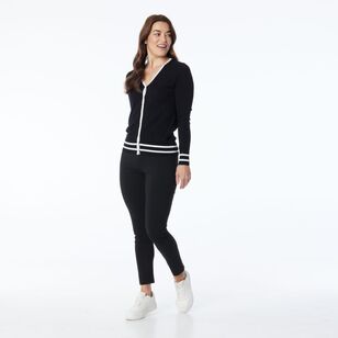 Khoko Smart Women's Contrast Spliced Cardigan Black