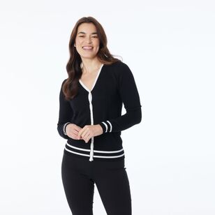 Khoko Smart Women's Contrast Spliced Cardigan Black