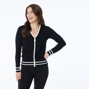 Khoko Smart Women's Contrast Spliced Cardigan Black