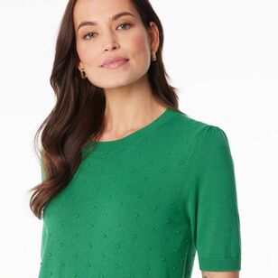 Khoko Smart Women's Puff Sleeve Dobby Knit Green