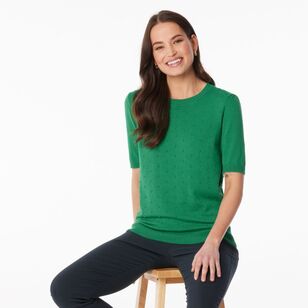 Khoko Smart Women's Puff Sleeve Dobby Knit Green