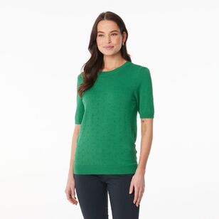 Khoko Smart Women's Puff Sleeve Dobby Knit Green