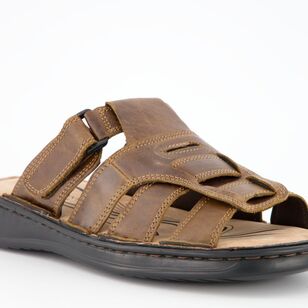 JC Lanyon Men's Sebastian Leather Slides Brown