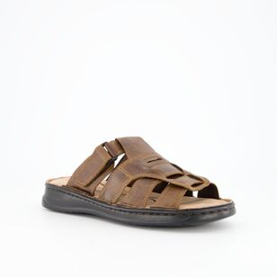 JC Lanyon Men's Sebastian Leather Slides Brown