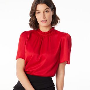 Jane Lamerton Women's Ruffle Neck Blouse Red