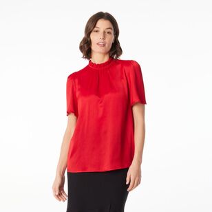 Jane Lamerton Women's Ruffle Neck Blouse Red