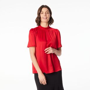 Jane Lamerton Women's Ruffle Neck Blouse Red