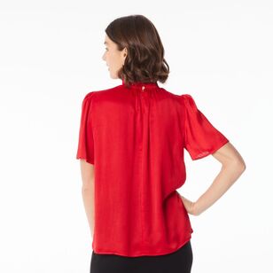 Jane Lamerton Women's Ruffle Neck Blouse Red