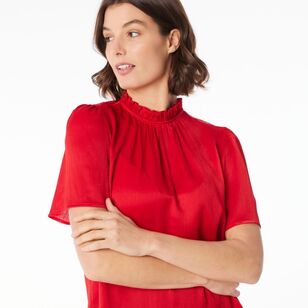 Jane Lamerton Women's Ruffle Neck Blouse Red