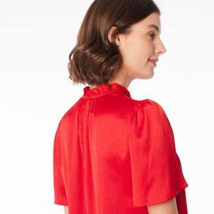 Jane Lamerton Women's Ruffle Neck Blouse Red