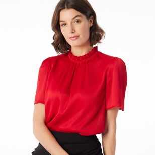 Jane Lamerton Women's Ruffle Neck Blouse Red