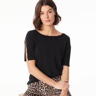 Jane Lamerton Women's Eyelet Knit Lurex Tee Black