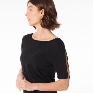 Jane Lamerton Women's Eyelet Knit Lurex Tee Black