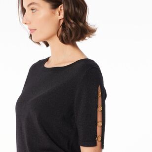 Jane Lamerton Women's Eyelet Knit Lurex Tee Black