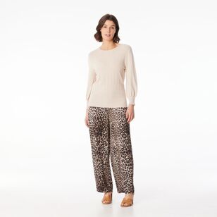 Jane Lamerton Women's Rib Crew Neck Knit Almond