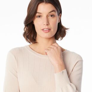 Jane Lamerton Women's Rib Crew Neck Knit Almond