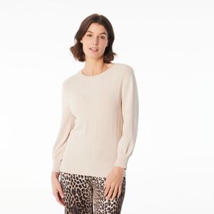 Jane Lamerton Women's Rib Crew Neck Knit Almond