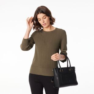 Jane Lamerton Women's Rib Crew Neck Knit Khaki