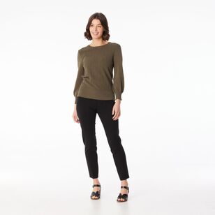 Jane Lamerton Women's Rib Crew Neck Knit Khaki